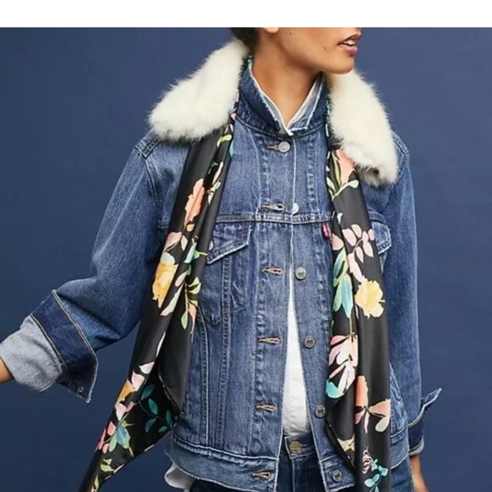Anthropologie Dark Floral 2in1 Ascot Scarf Collar Fur